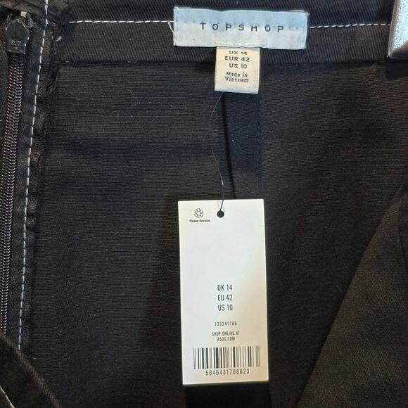 Topshop Asos Raw Edge Maxi Skirt Black Twill Topstitch Sz 10 Frayed Cotton Zip - Picture 11 of 15